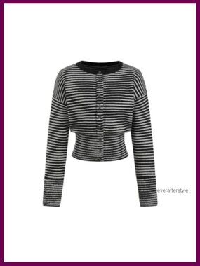 CIDER Womens Cropped Cardigan Sweater Striped Button Down Tops
